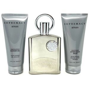 Afnan Supremacy Silver Gift Set  for Men (3.4 EDP SPR + 3.4 BL + 3.4 SG)  - New